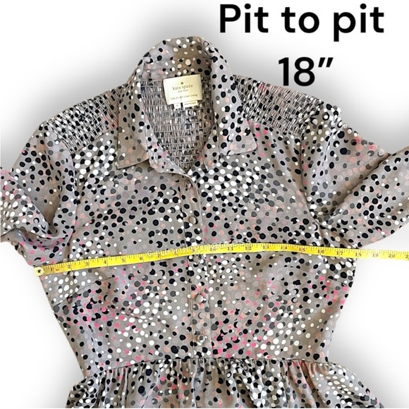 Kate Spade Soiree Dot Smocked Dress In Grey Pink Combo Size 8 - Picture 11 of 14